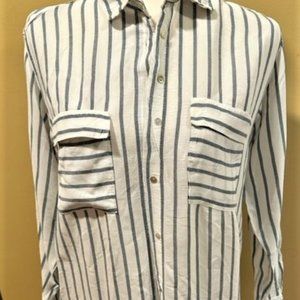 Zara Basic Blue and White Button Up Shirt